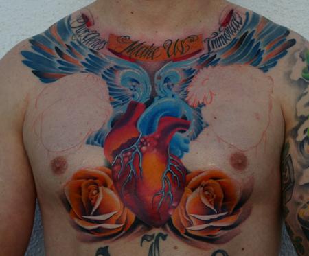 Tim Mcevoy - colorful realistic roses with a heart tattoo